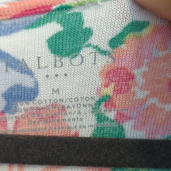 Talbots Floral Chiffon Hem Top Sweater Size Medium 3/4 Sleeve Cotton Rayon Knit - Picture 4 of 6